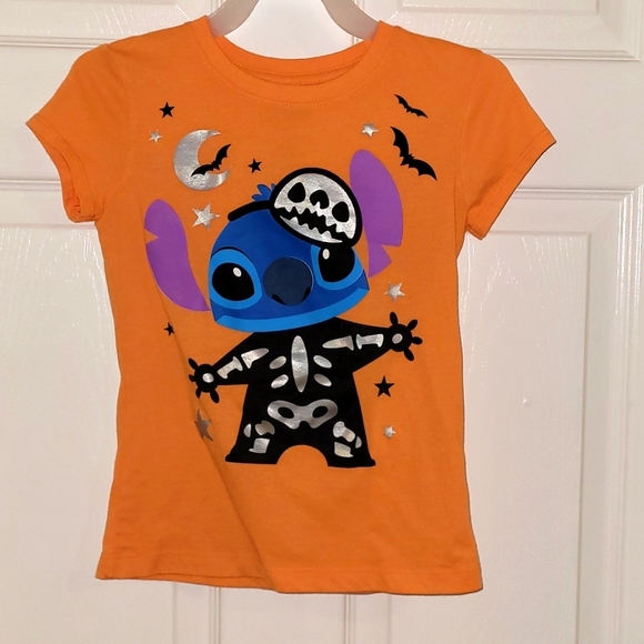 Disney Stitch Halloween skeleton girls orange tshirt size small (6/6x)